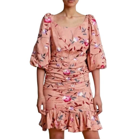 by TiMo Dresses & Skirts - Bytimo Dresses Bytimo  Ruched Floral Blush Embroidered Jacquard Dress Size M
